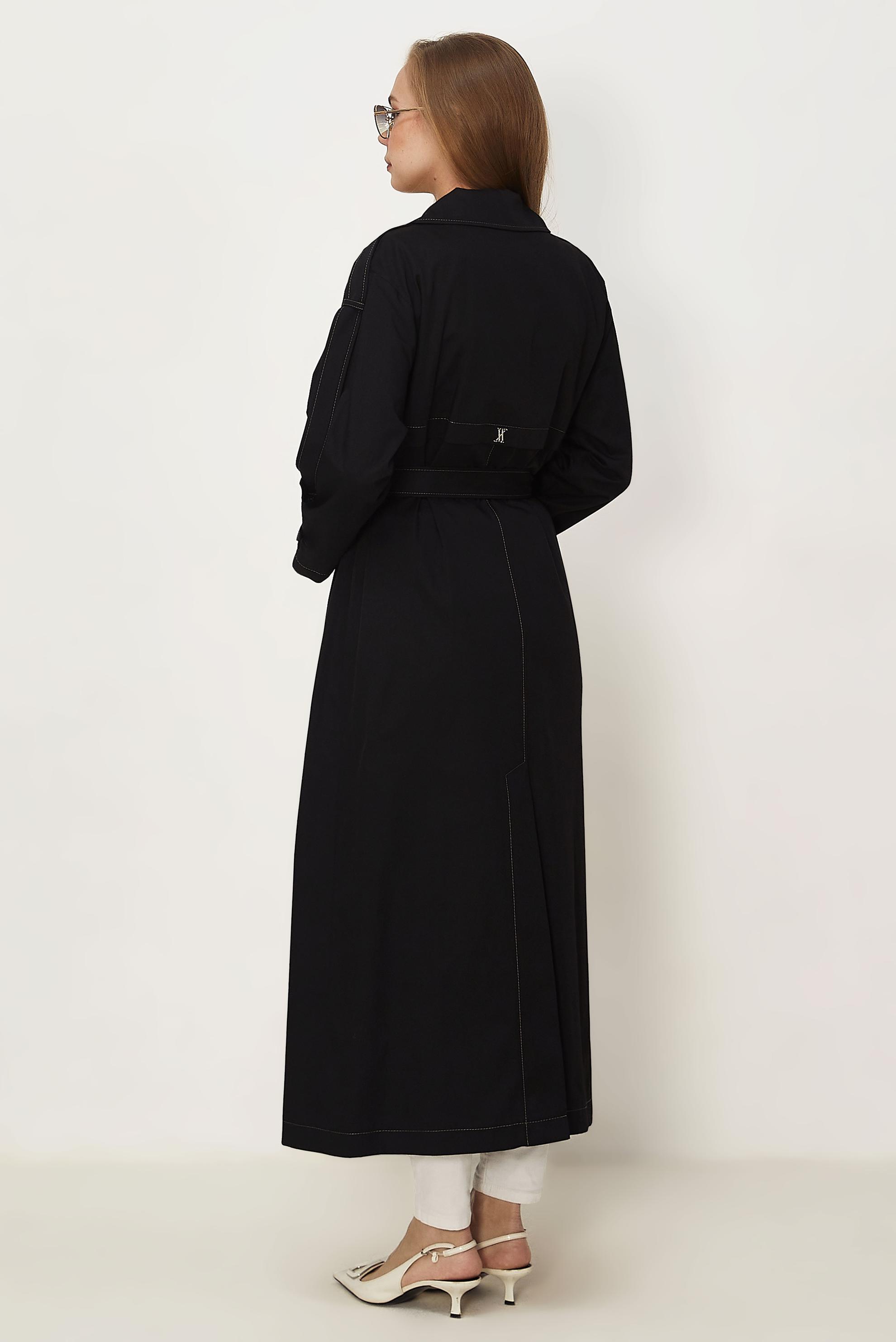 Hijab-Kleidung SCHWARZ TRENCHCOAT MIT GÜRTEL 11003