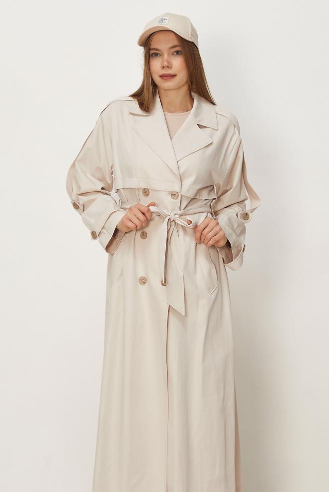 Hijab-Kleidung BEIGE TRENCHCOAT MIT GÜRTEL 11003 - ALVİNA