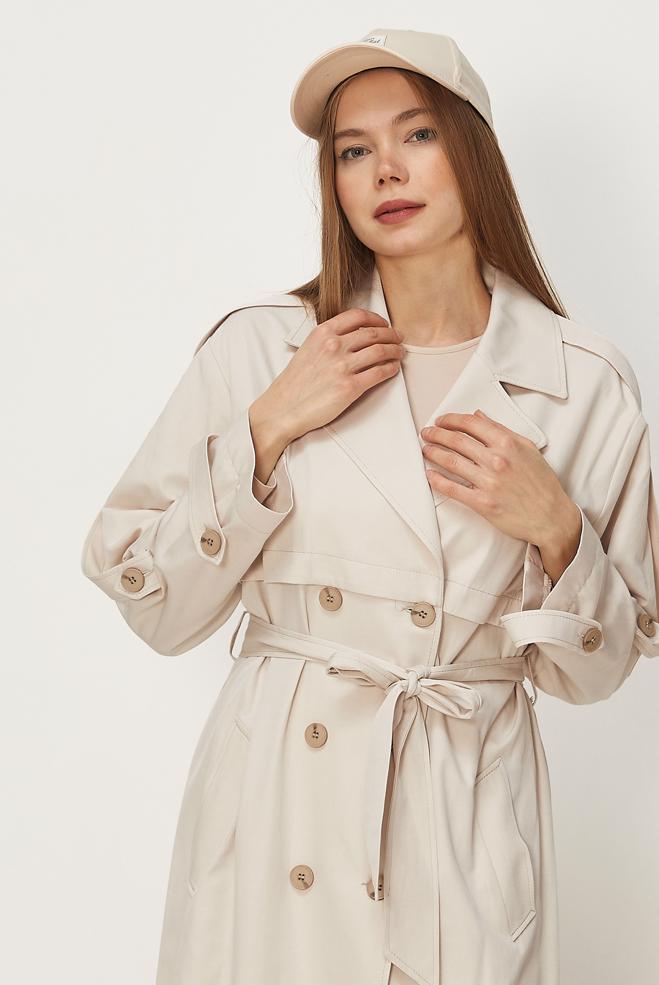 Hijab-Kleidung BEIGE TRENCHCOAT MIT GÜRTEL 11003 - ALVİNA