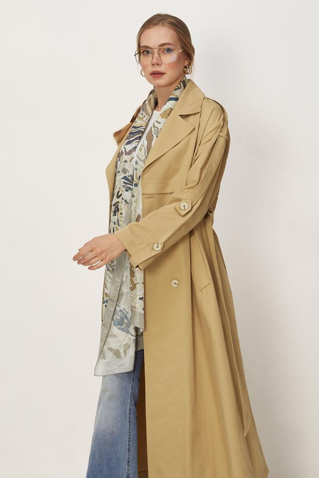 Hijab-Kleidung BRAUN TRENCHCOAT MIT GÜRTEL 11003 - ALVİNA