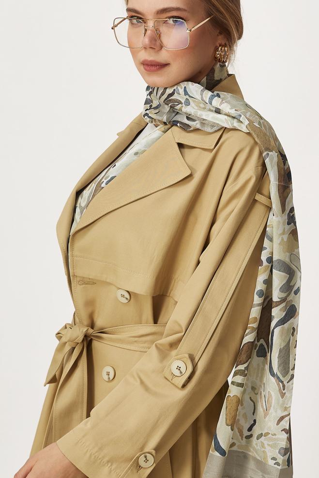 Hijab-Kleidung BRAUN TRENCHCOAT MIT GÜRTEL 11003 - ALVİNA
