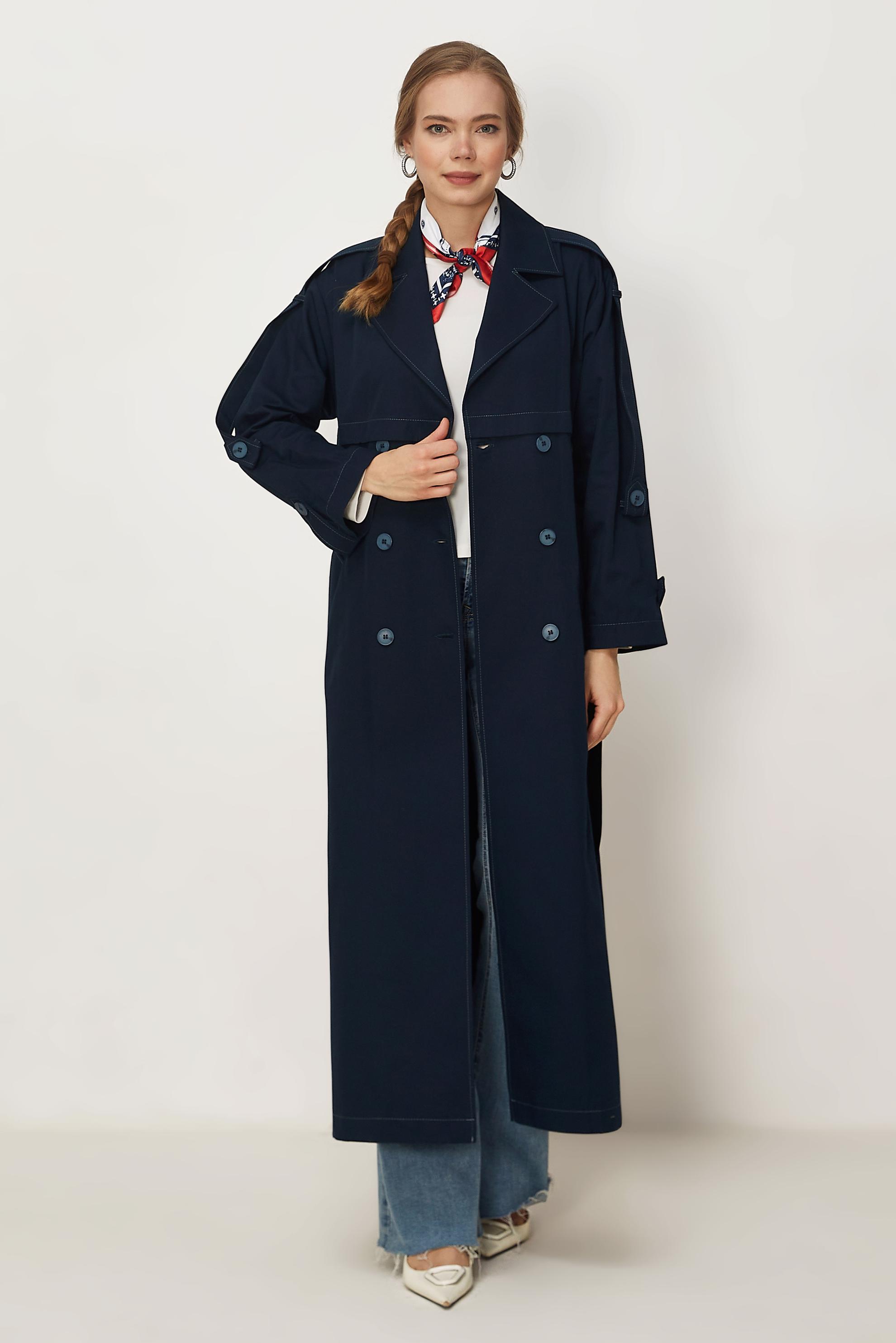 Hijab-Kleidung NAVY BLAU TRENCHCOAT MIT GÜRTEL 11003