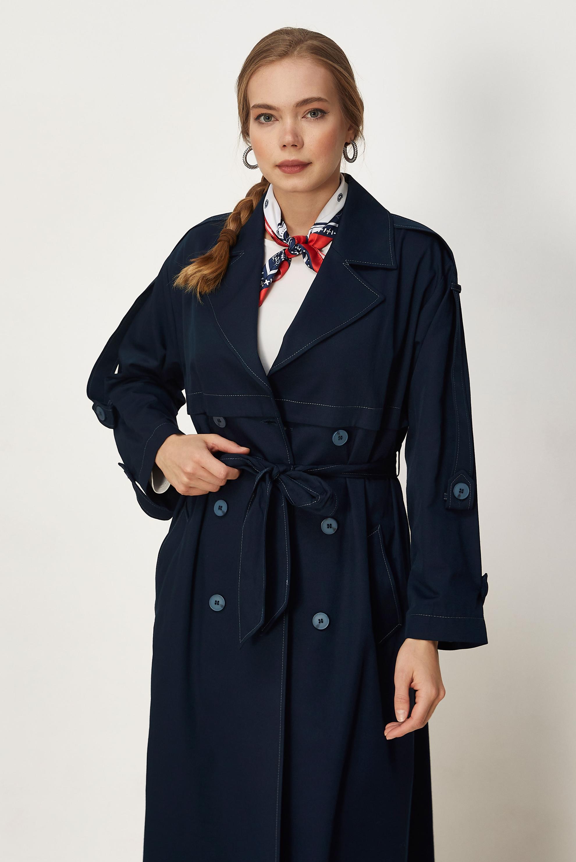 Hijab-Kleidung NAVY BLAU TRENCHCOAT MIT GÜRTEL 11003