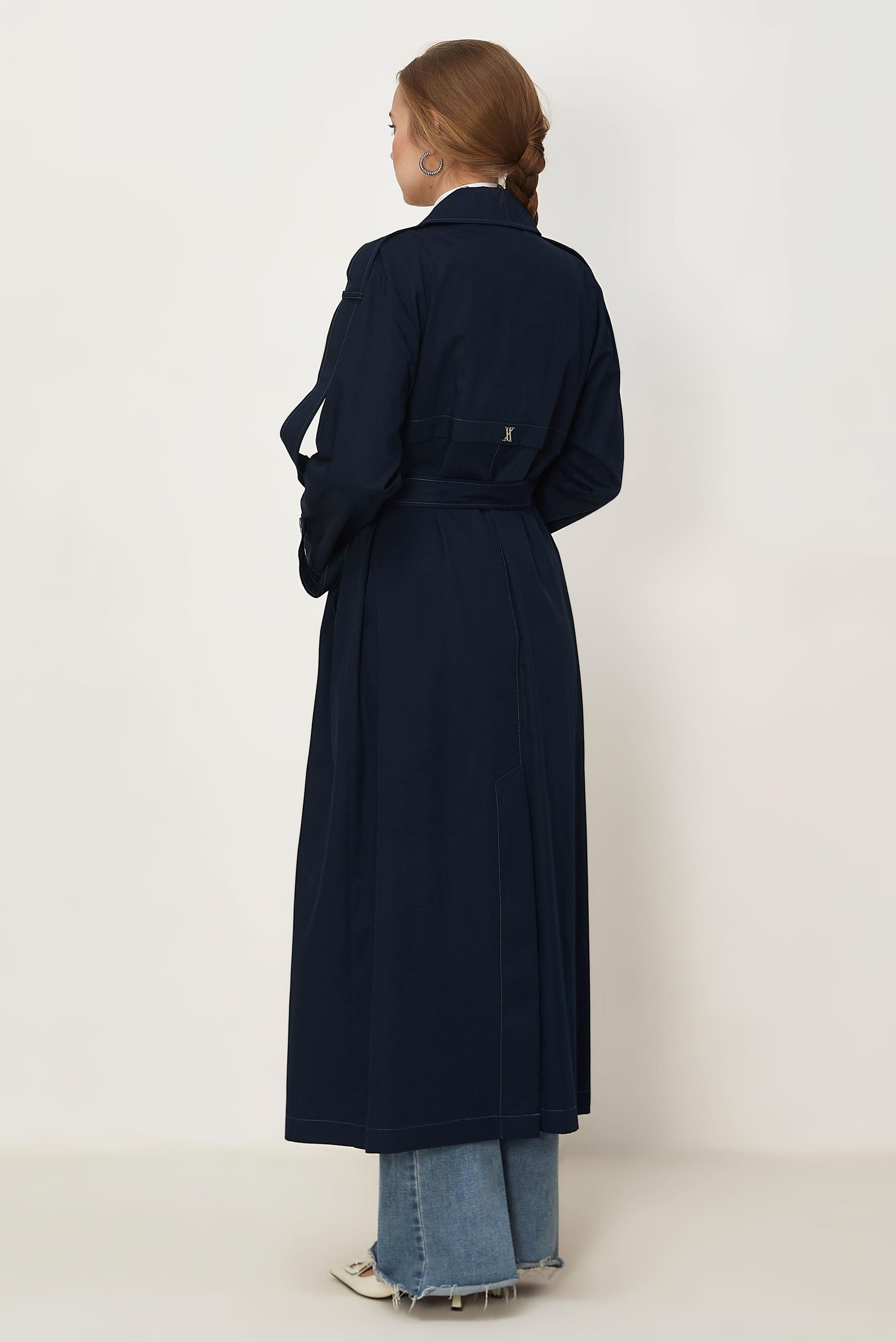 Hijab-Kleidung NAVY BLAU TRENCHCOAT MIT GÜRTEL 11003