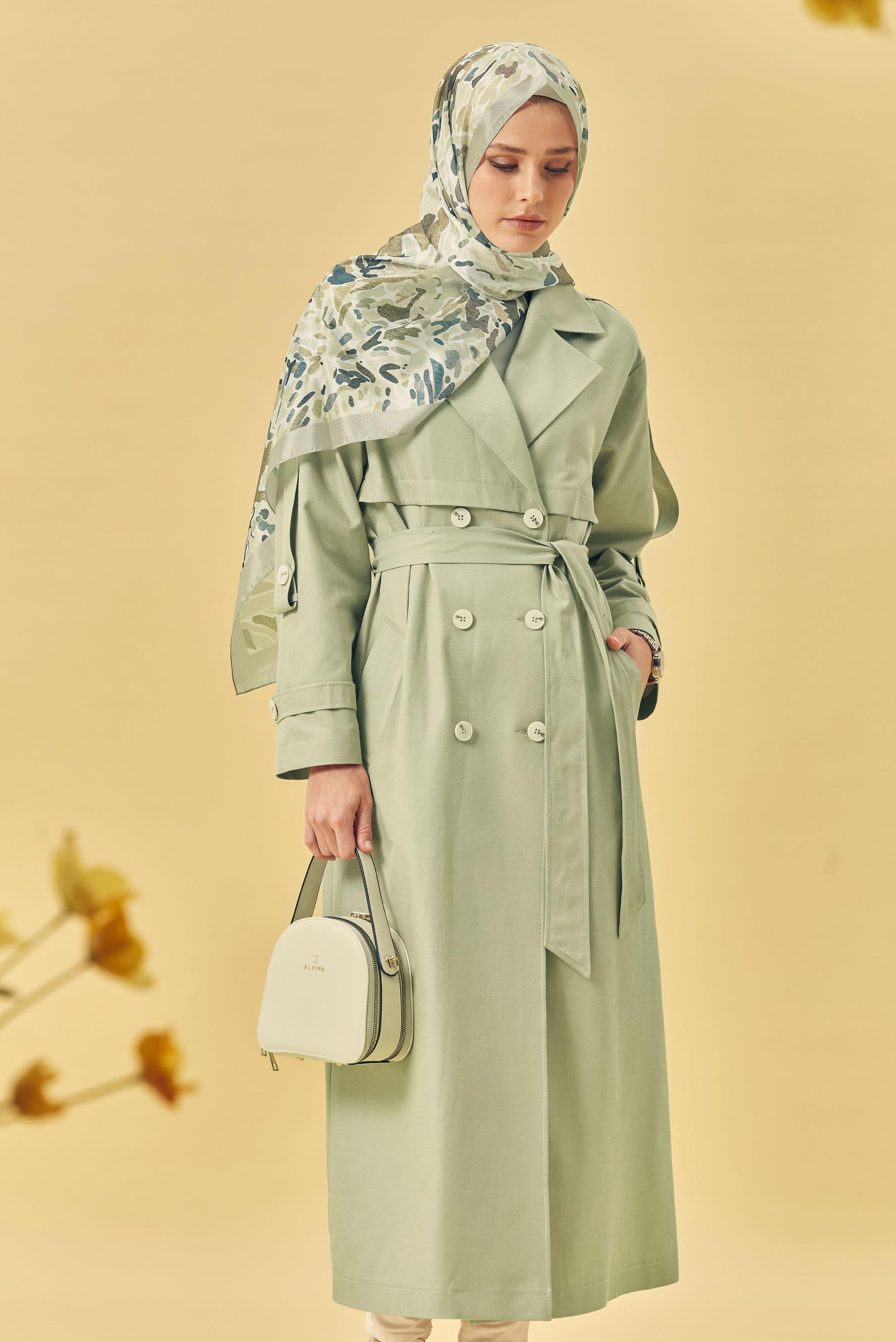 Hijab-Kleidung GRÜN TRENCHCOAT MIT GÜRTEL 11003