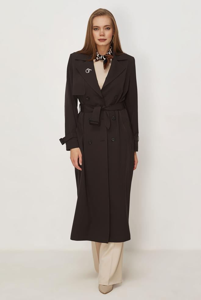 Vêtements hijab BRUN TRENCH CEINTURÉ 11010 - ALVİNA