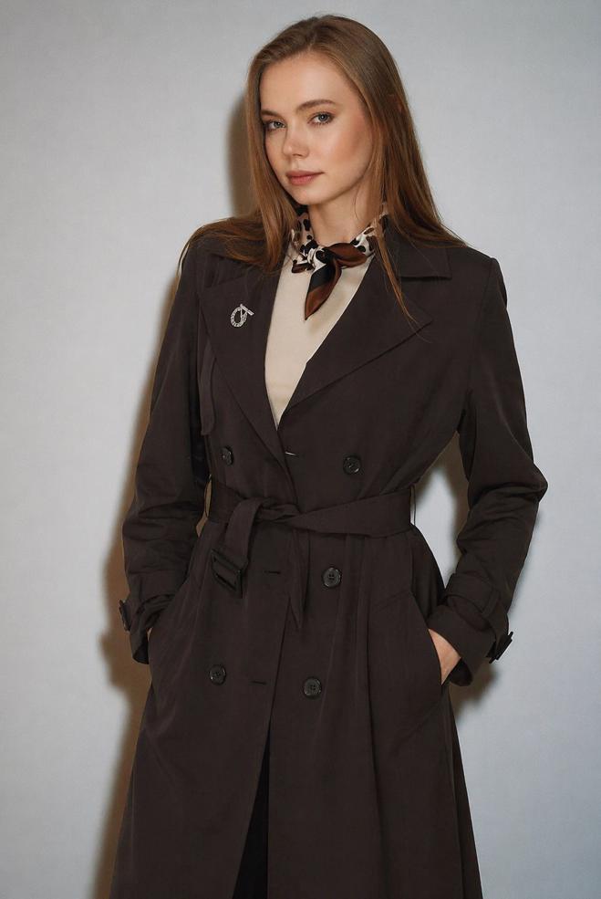 Vêtements hijab BRUN TRENCH CEINTURÉ 11010 - ALVİNA