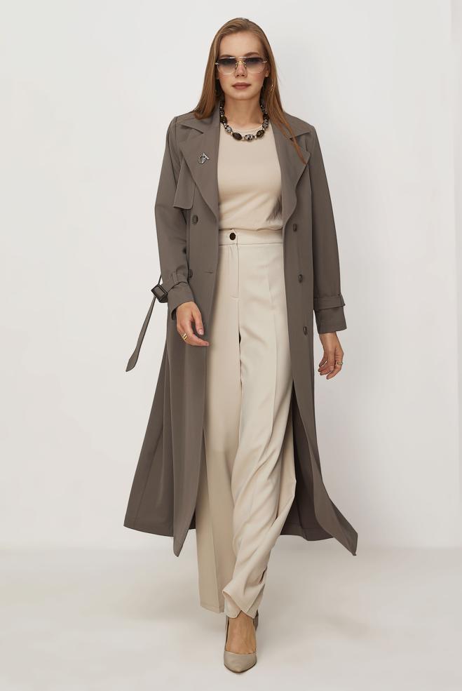 Vêtements hijab BRUN TRENCH CEINTURÉ 11010 - ALVİNA