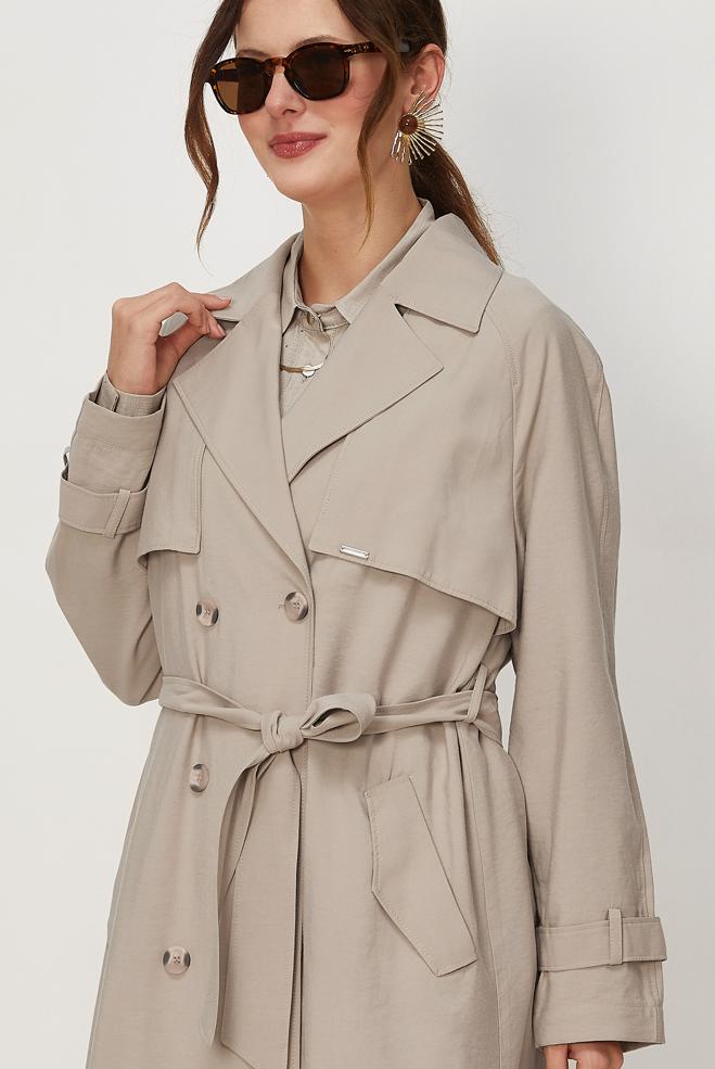 Tesettür giyim KAHVE KUŞAKLI TRENÇKOT 11020 - ALVİNA