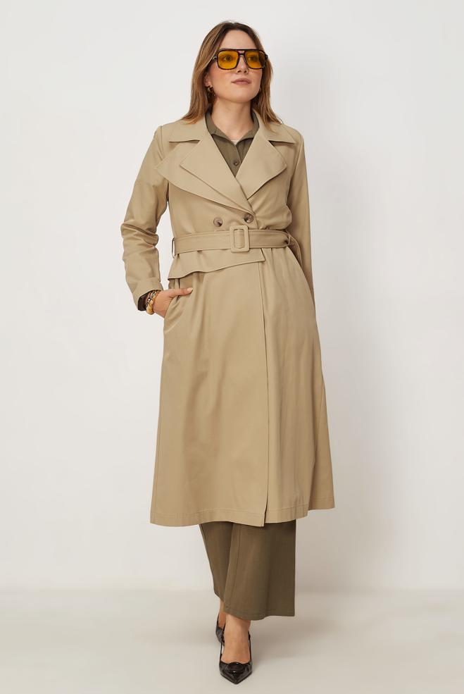 Hijab clothing BROWN BELTED TRENCH COAT 11023 - ALVİNA
