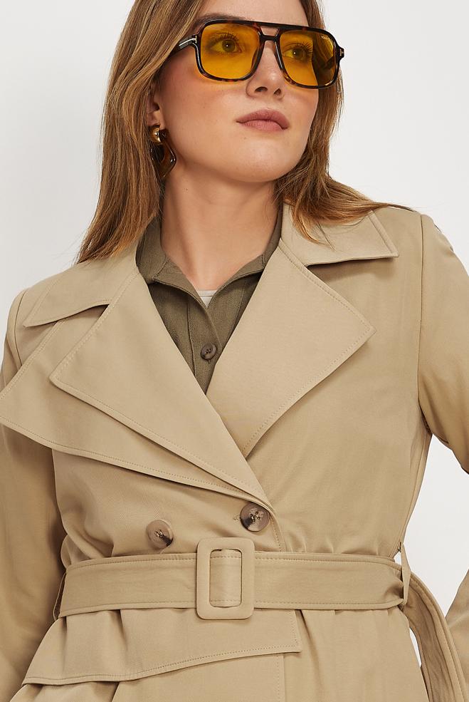 Hijab clothing BROWN BELTED TRENCH COAT 11023 - ALVİNA