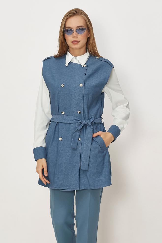Hijab clothing BLUE BELTED VEST AND TUNIC 46302 - ALVİNA