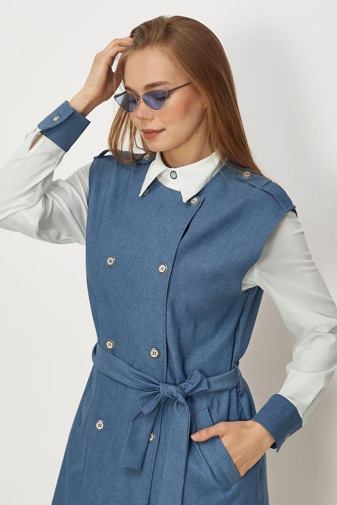 Hijab clothing BLUE BELTED VEST AND TUNIC 46302 - ALVİNA