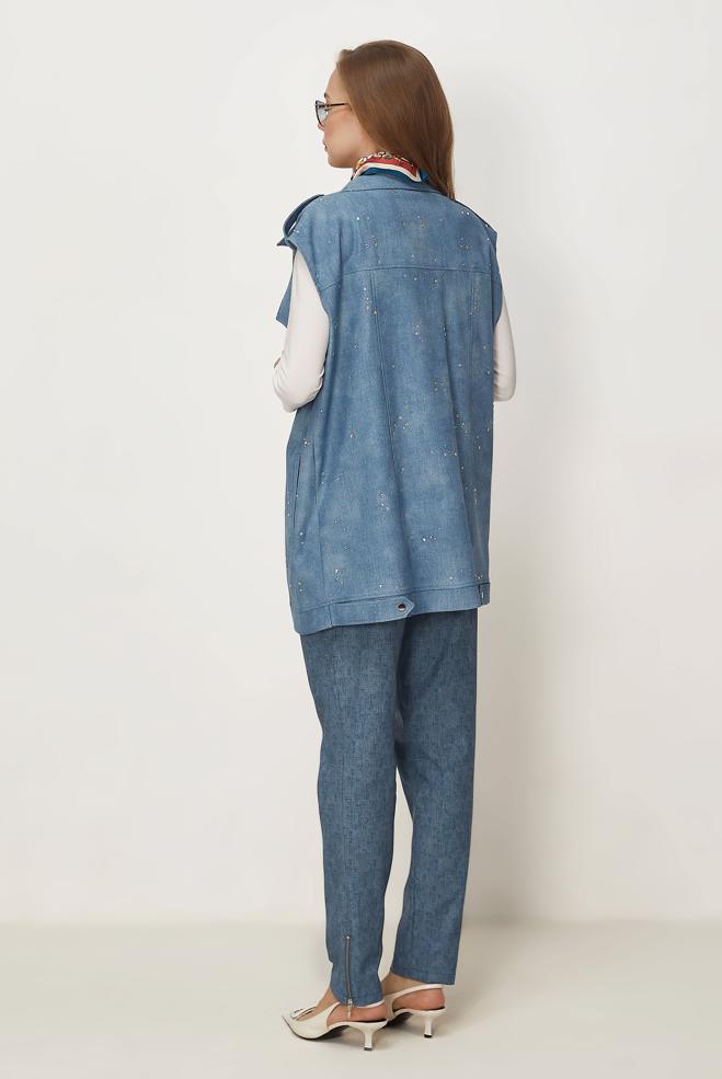 Hijab-Kleidung BLAU WESTE MIT DENIM-LOOK 46382 - ALVİNA