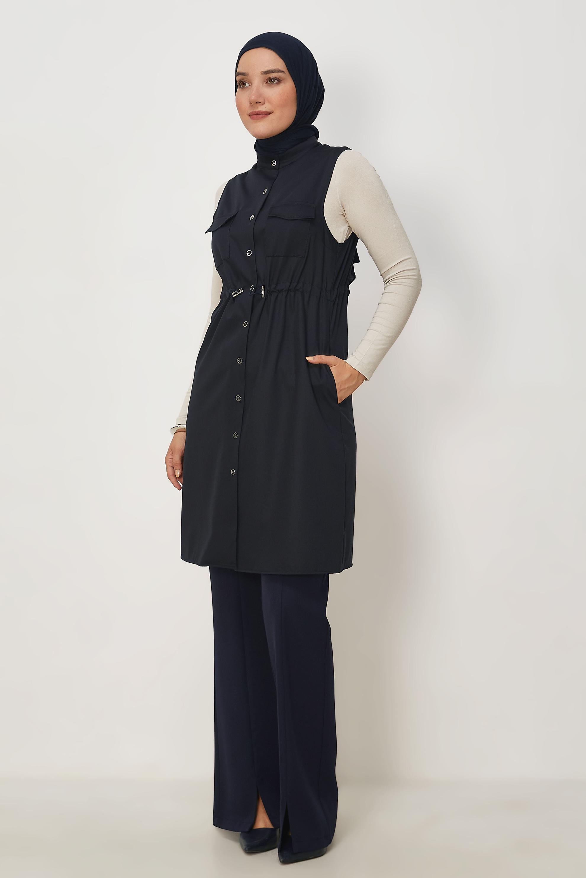 Vêtements hijab BLEU MARINE GILET SMOCKÉ À LA TAILLE 46688
