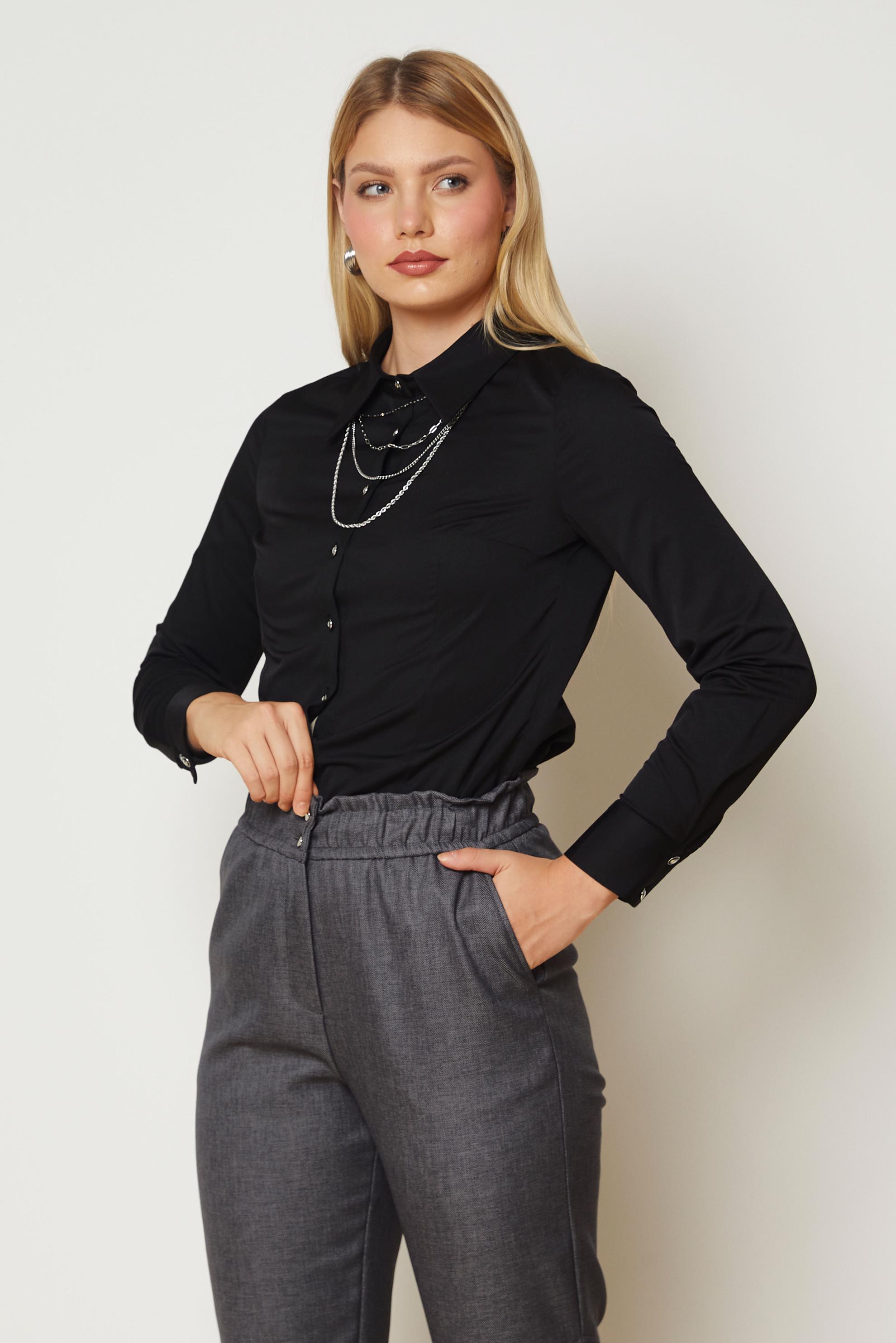 Vêtements hijab NOIR CHEMISIER EN SATIN À COL CHEMISE 47059