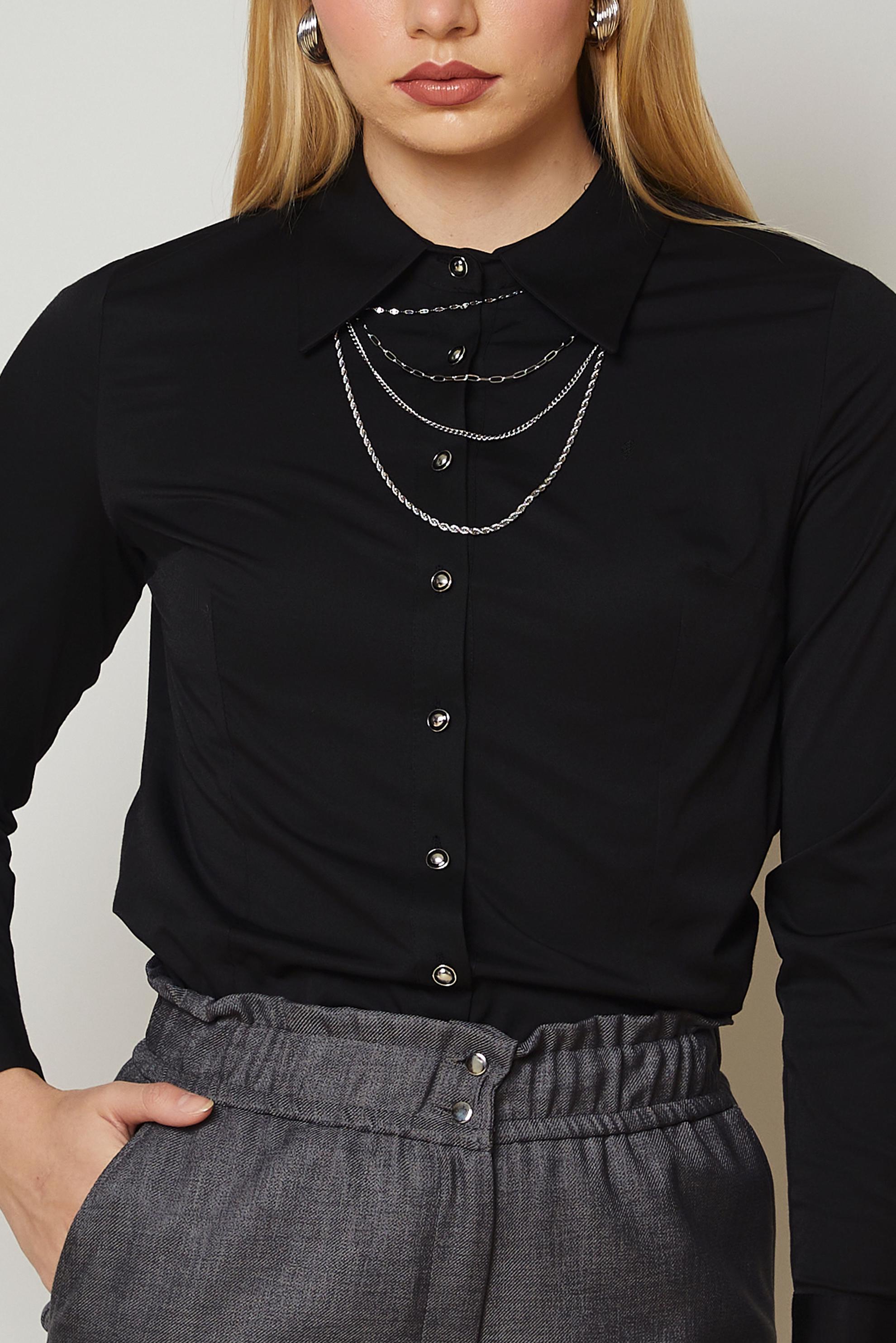 Vêtements hijab NOIR CHEMISIER EN SATIN À COL CHEMISE 47059
