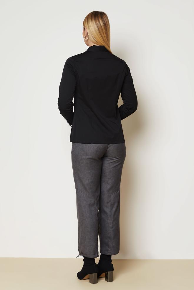 Vêtements hijab NOIR CHEMISIER EN SATIN À COL CHEMISE 47059 - ALVİNA