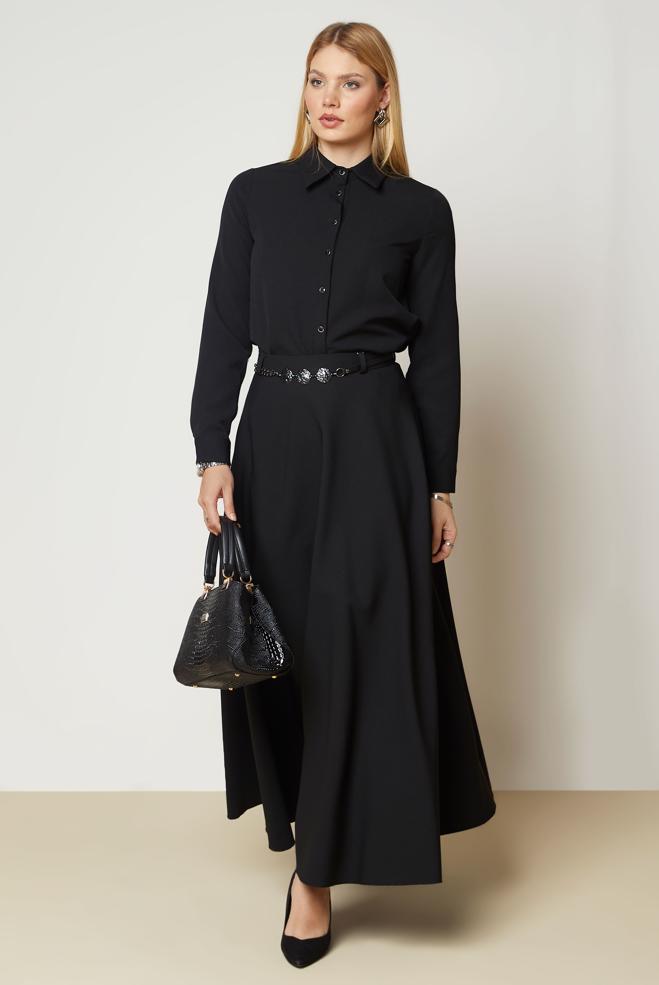 Hijab clothing BLACK SHIRT COLLAR BLOUSE 47143 - ALVİNA