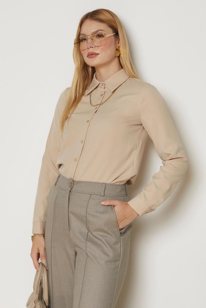 Vêtements hijab BEIGE CHEMISIER À COL CHEMISE 47143 - ALVİNA