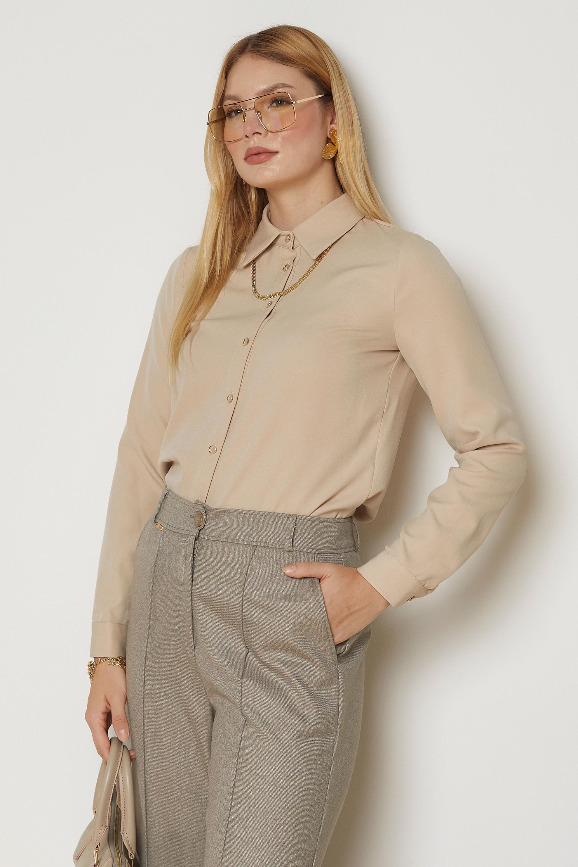 Vêtements hijab BEIGE CHEMISIER À COL CHEMISE 47143