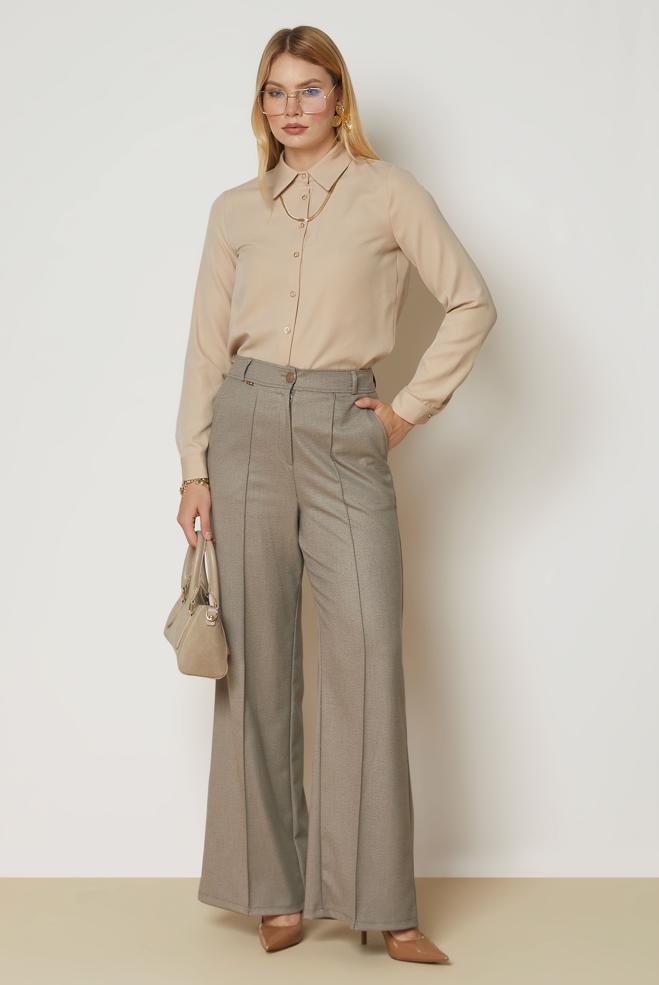 Vêtements hijab BEIGE CHEMISIER À COL CHEMISE 47143 - ALVİNA