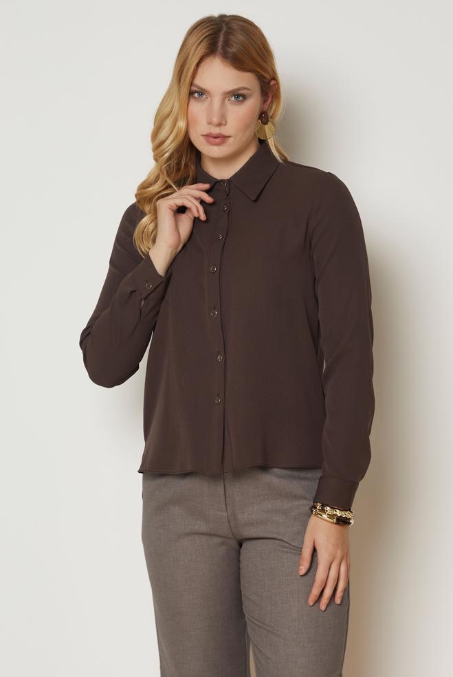 Hijab clothing BROWN SHIRT COLLAR BLOUSE 47143 - ALVİNA