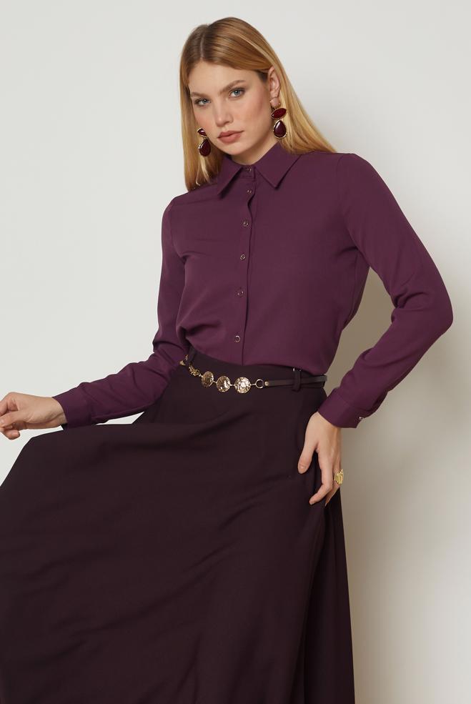 Hijab clothing BROWN SHIRT COLLAR BLOUSE 47143 - ALVİNA