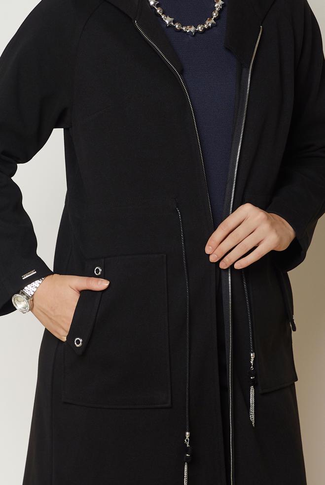 Vêtements hijab NOIR VESTE TAILLE SMOCKÉE 47019 - ALVİNA