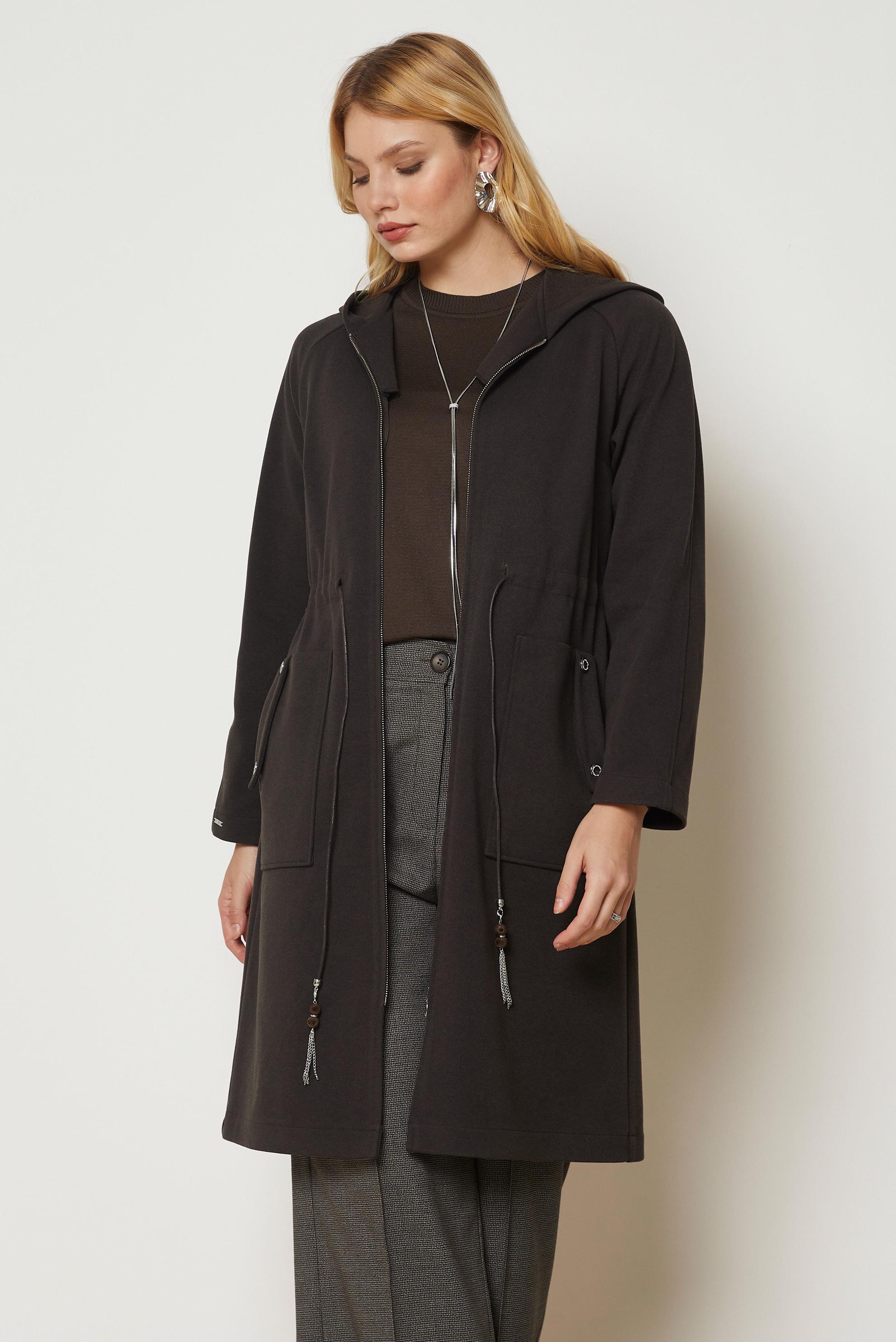 Vêtements hijab BRUN VESTE TAILLE SMOCKÉE 47019
