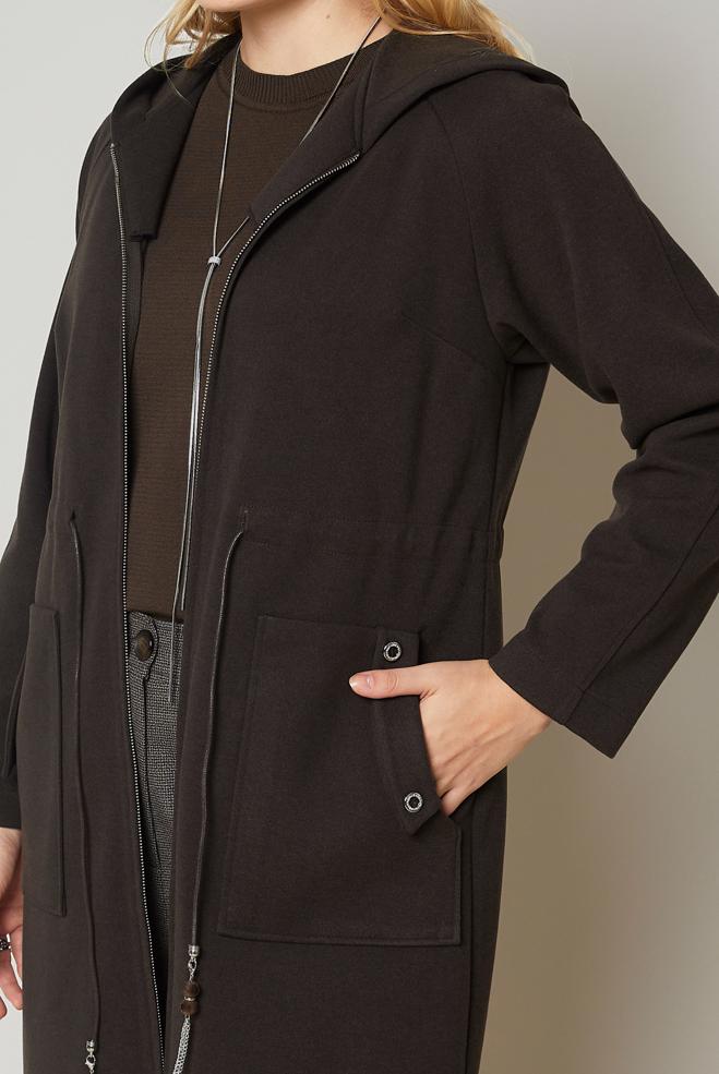 Vêtements hijab BRUN VESTE TAILLE SMOCKÉE 47019 - ALVİNA