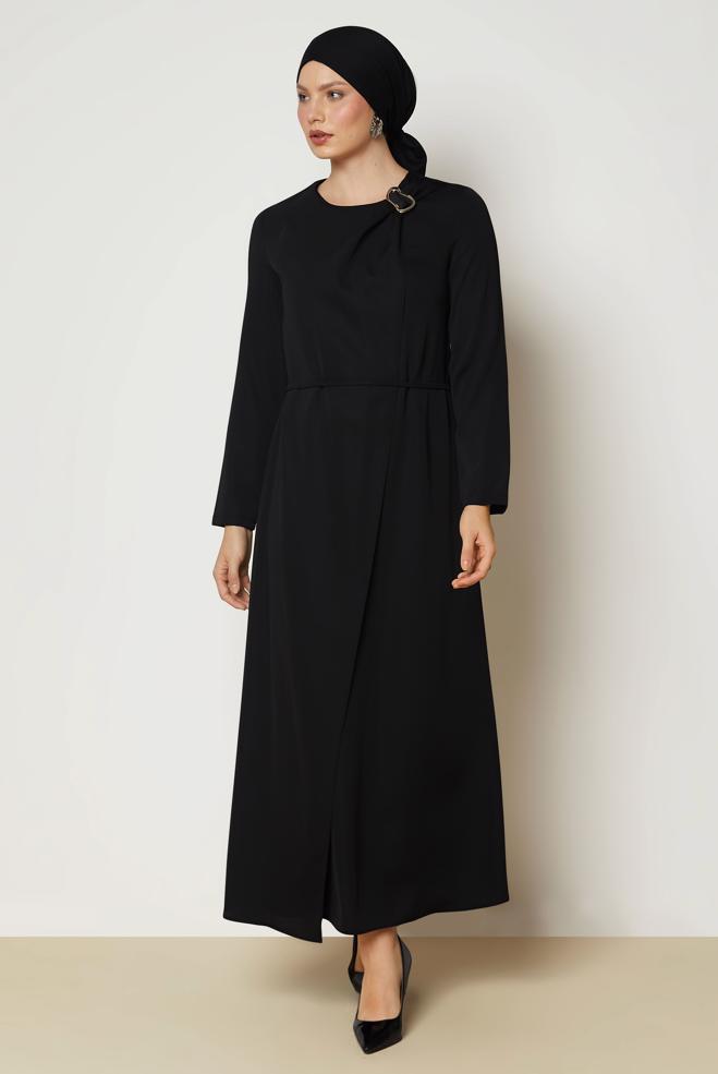 Hijab clothing BLACK BELTED DRESS 46886 - ALVİNA
