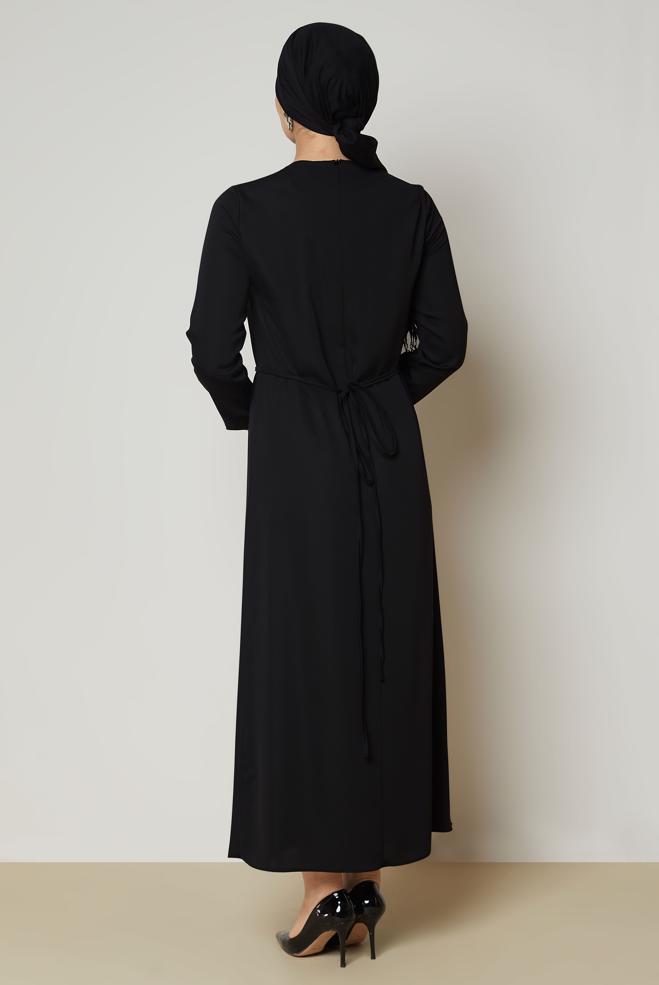 Hijab clothing BLACK BELTED DRESS 46886 - ALVİNA