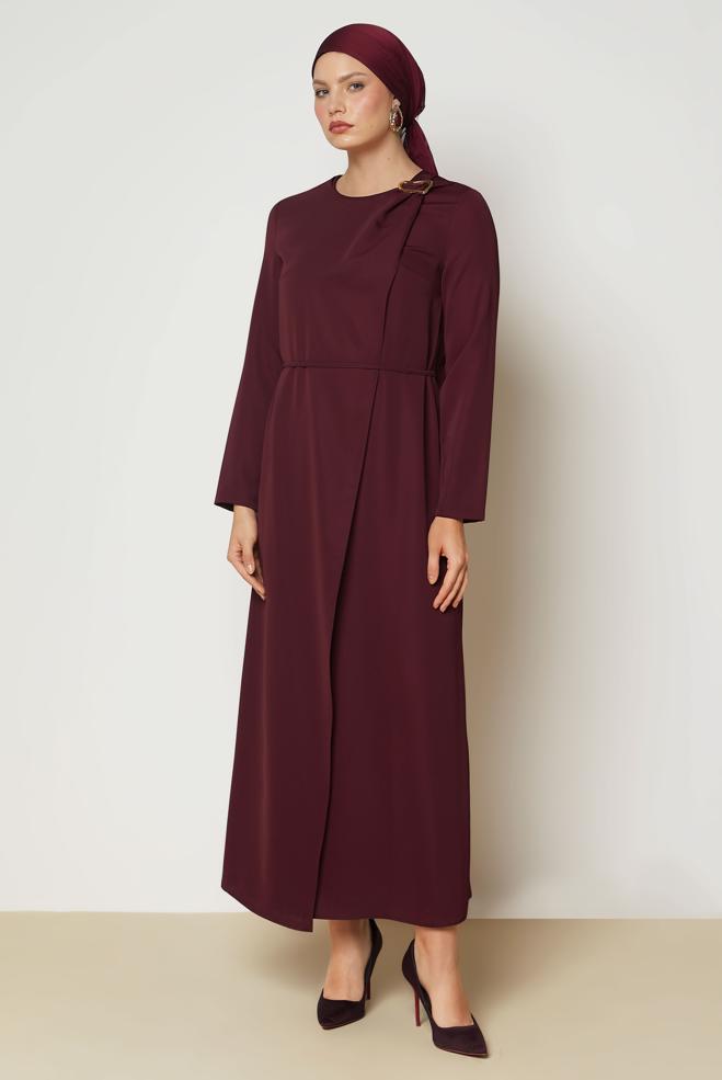 Hijab clothing BROWN BELTED DRESS 46886 - ALVİNA