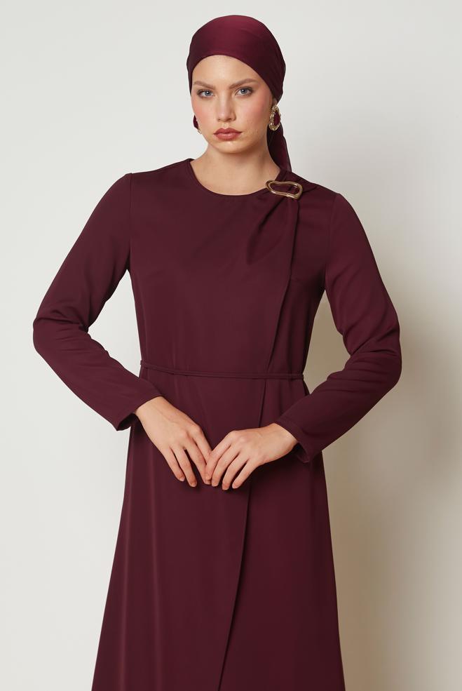 Hijab clothing BROWN BELTED DRESS 46886 - ALVİNA
