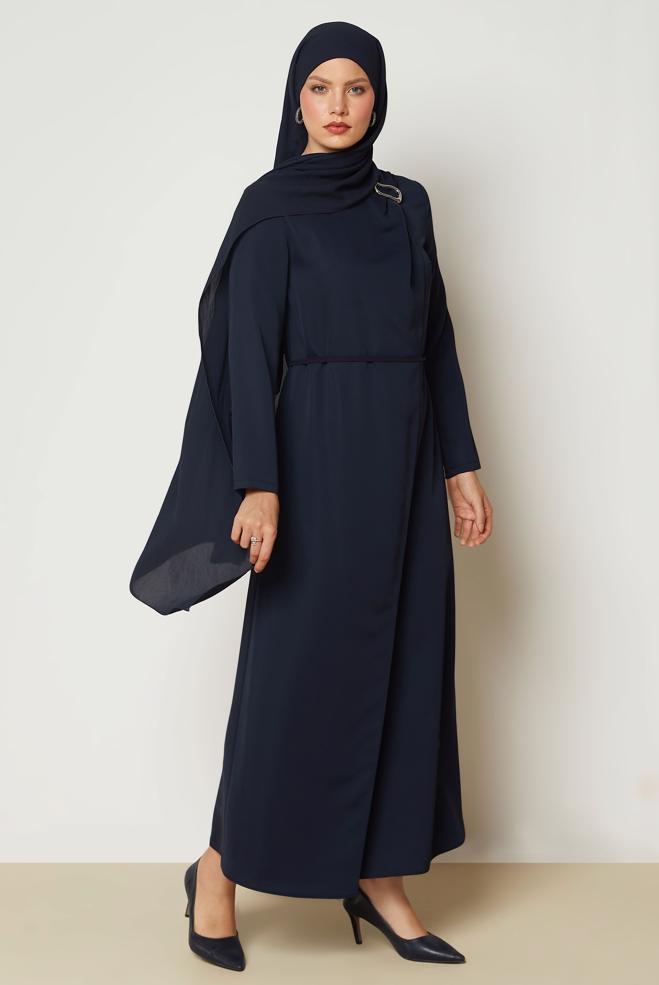 Hijab clothing NAVY BLUE BELTED DRESS 46886 - ALVİNA