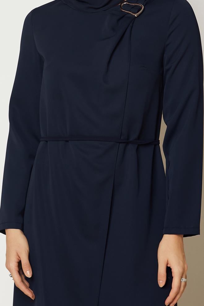 Hijab clothing NAVY BLUE BELTED DRESS 46886 - ALVİNA