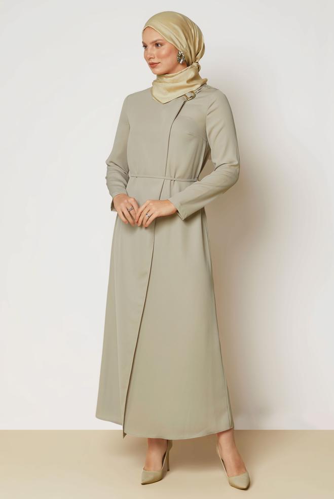 Hijab clothing BEIGE BELTED DRESS 46886 - ALVİNA