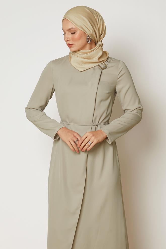 Hijab clothing BEIGE BELTED DRESS 46886 - ALVİNA