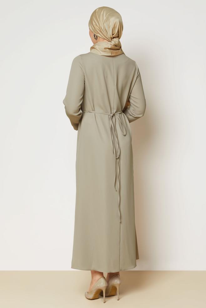 Hijab clothing BEIGE BELTED DRESS 46886 - ALVİNA