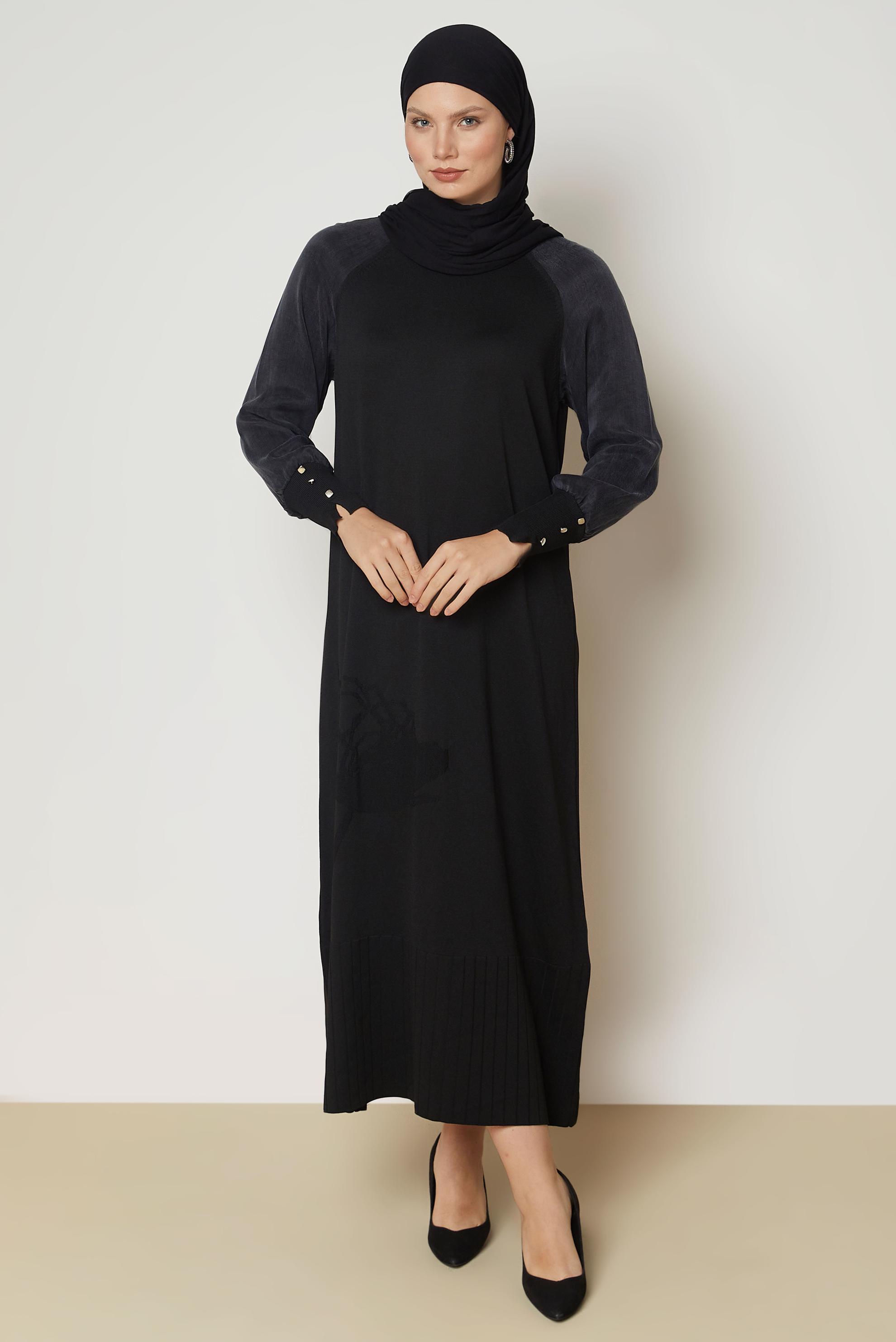 Tesettür giyim SİYAH TRİKO ELBİSE 46953