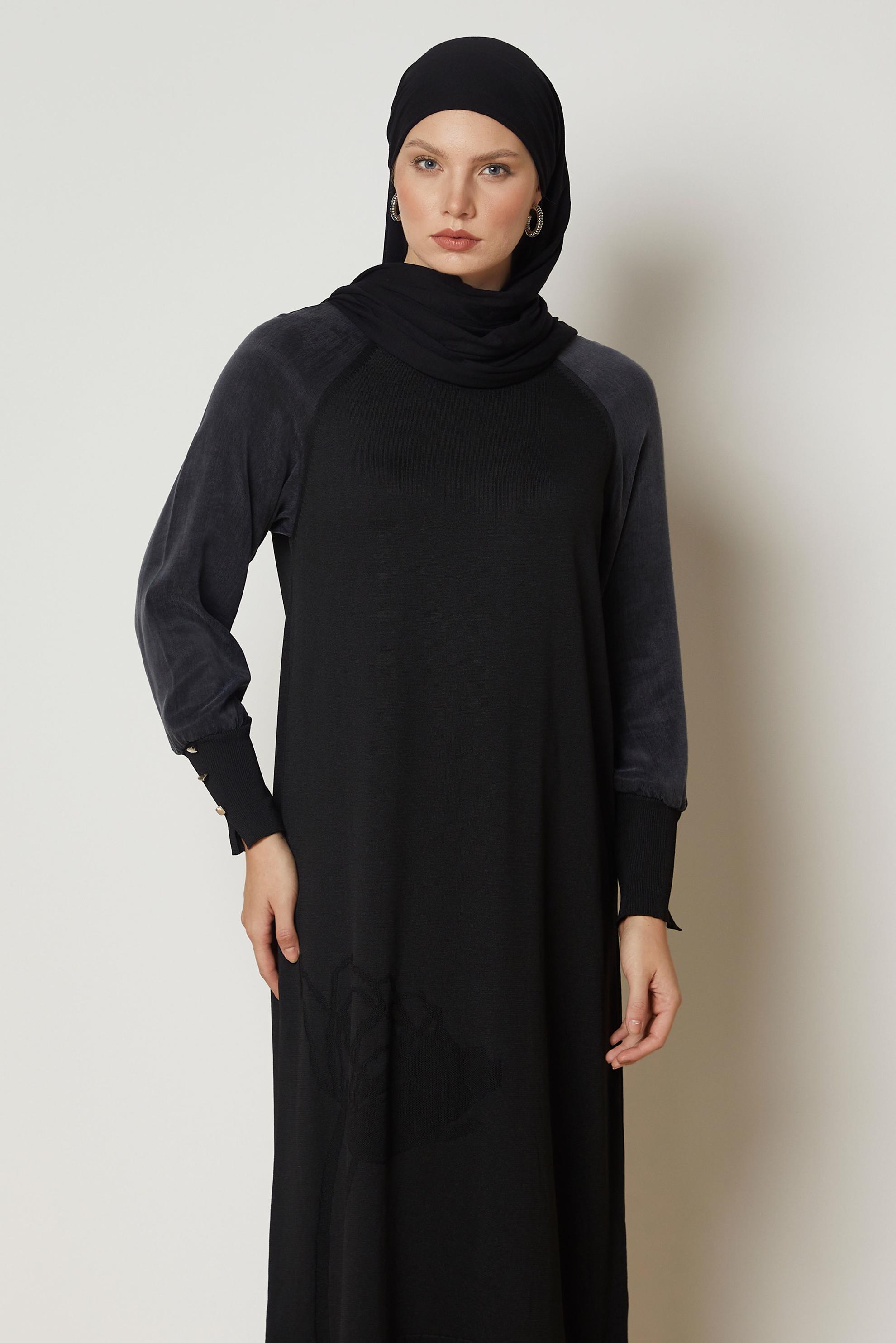Tesettür giyim SİYAH TRİKO ELBİSE 46953