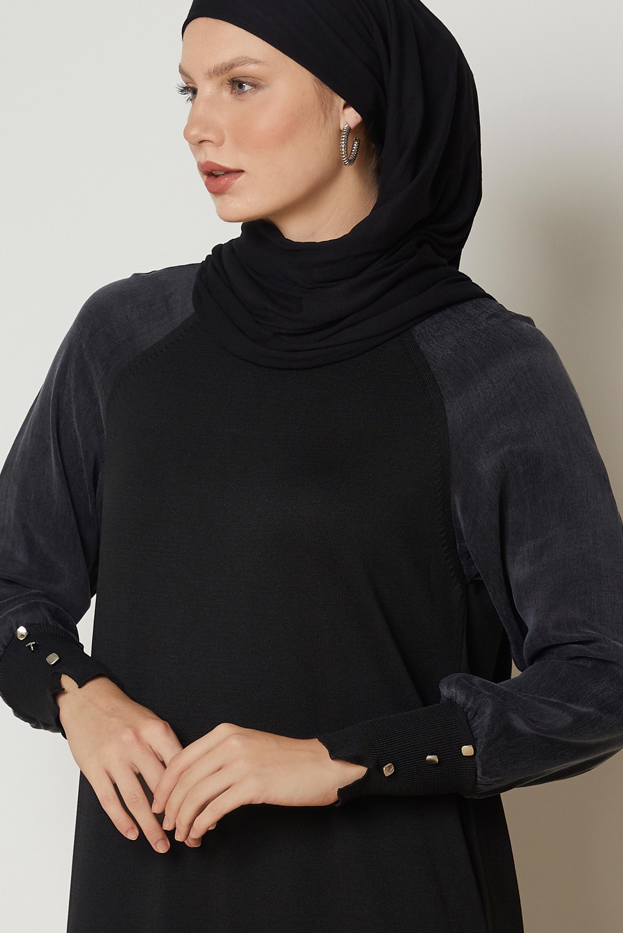 Tesettür giyim SİYAH TRİKO ELBİSE 46953