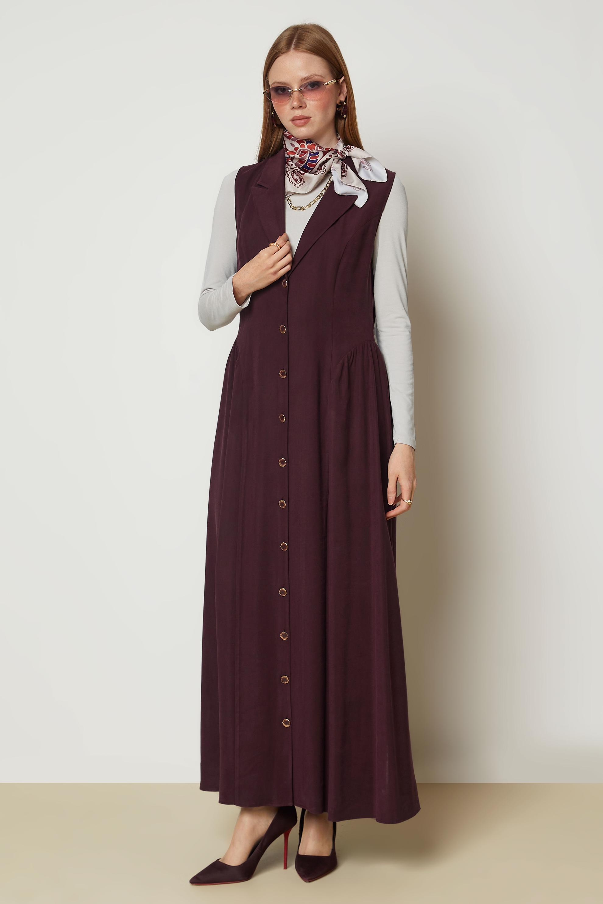 Hijab clothing BROWN DOUBLE-BREASTED PINAFORE DRESS 46998