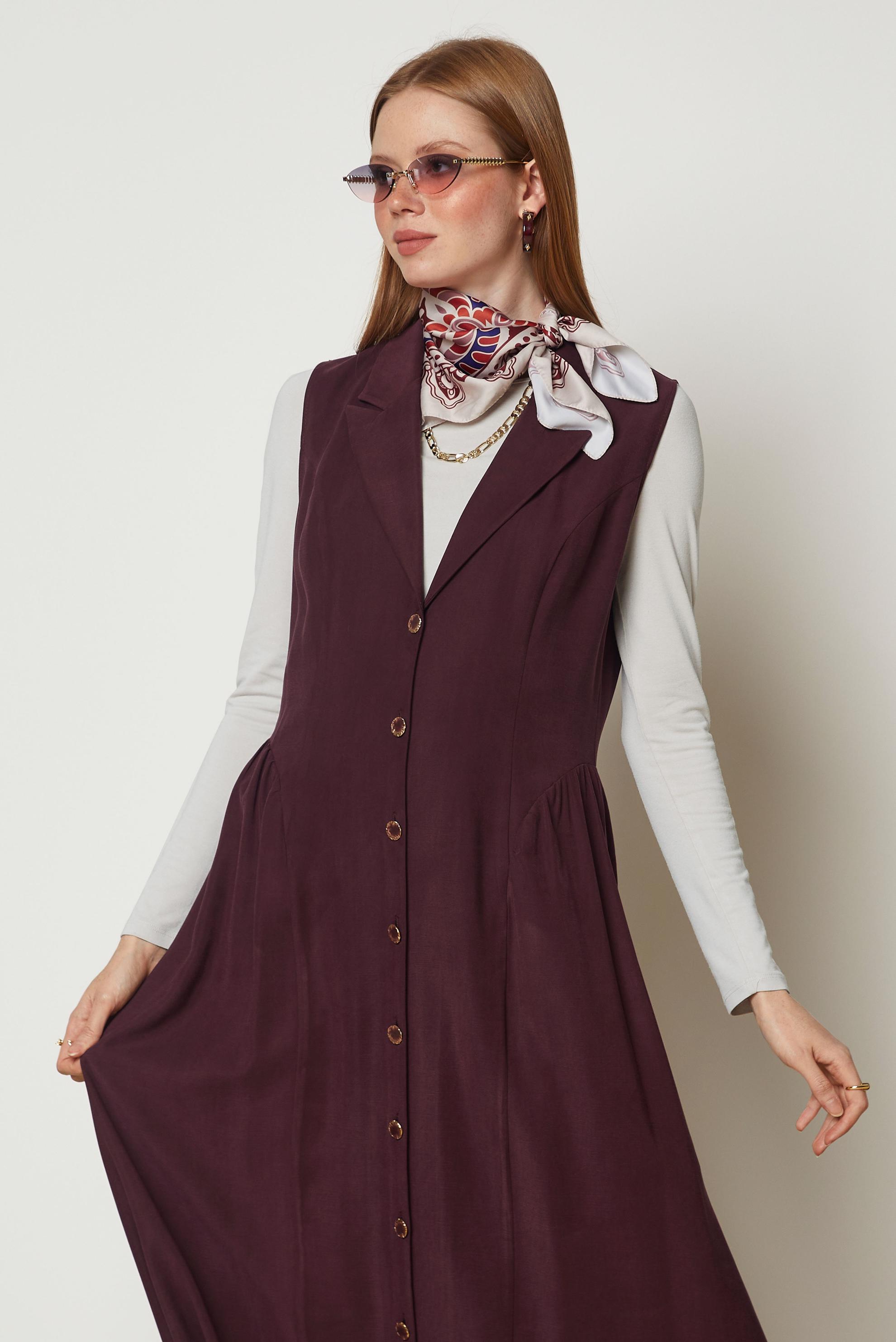 Hijab clothing BROWN DOUBLE-BREASTED PINAFORE DRESS 46998