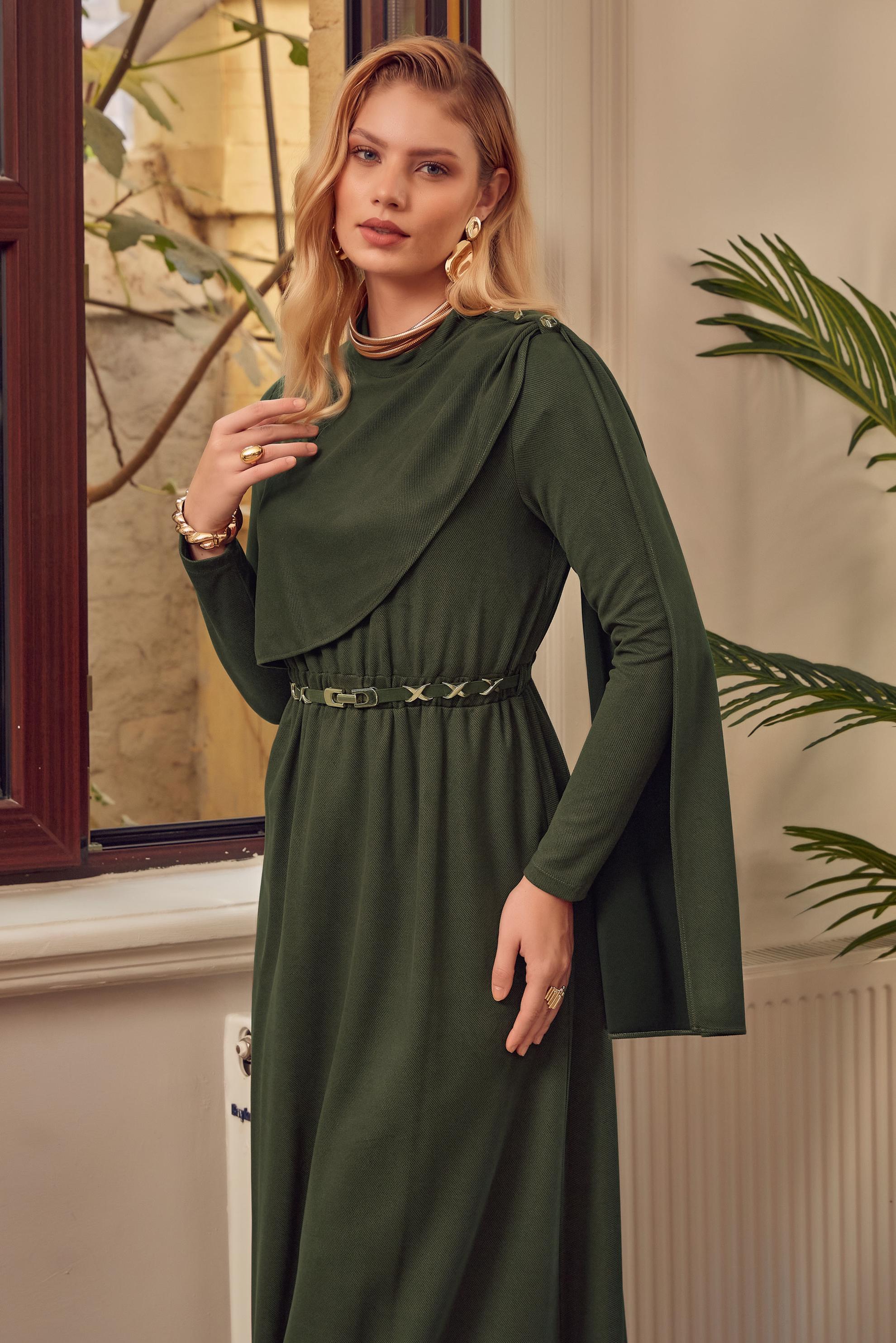 Hijab clothing KHAKI BELTED SUEDE DRESS 47004