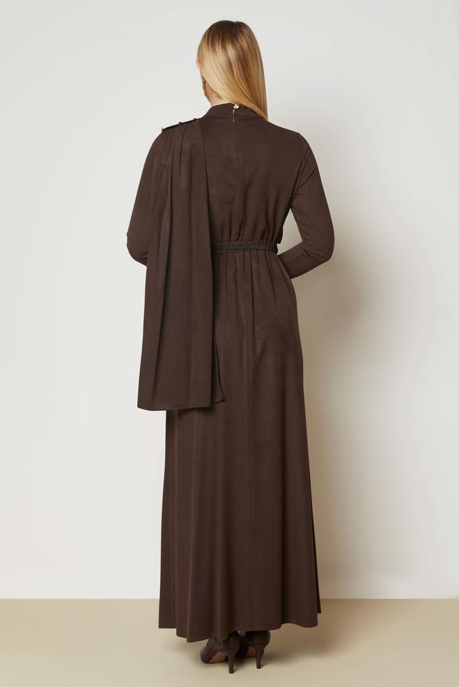 Hijab clothing BROWN BELTED SUEDE DRESS 47004 - ALVİNA