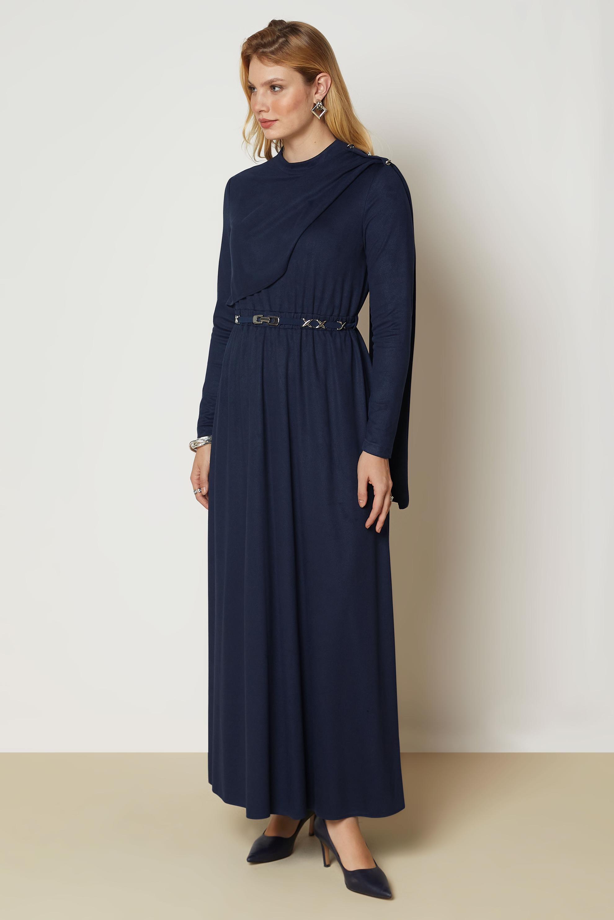 Hijab clothing NAVY BLUE BELTED SUEDE DRESS 47004