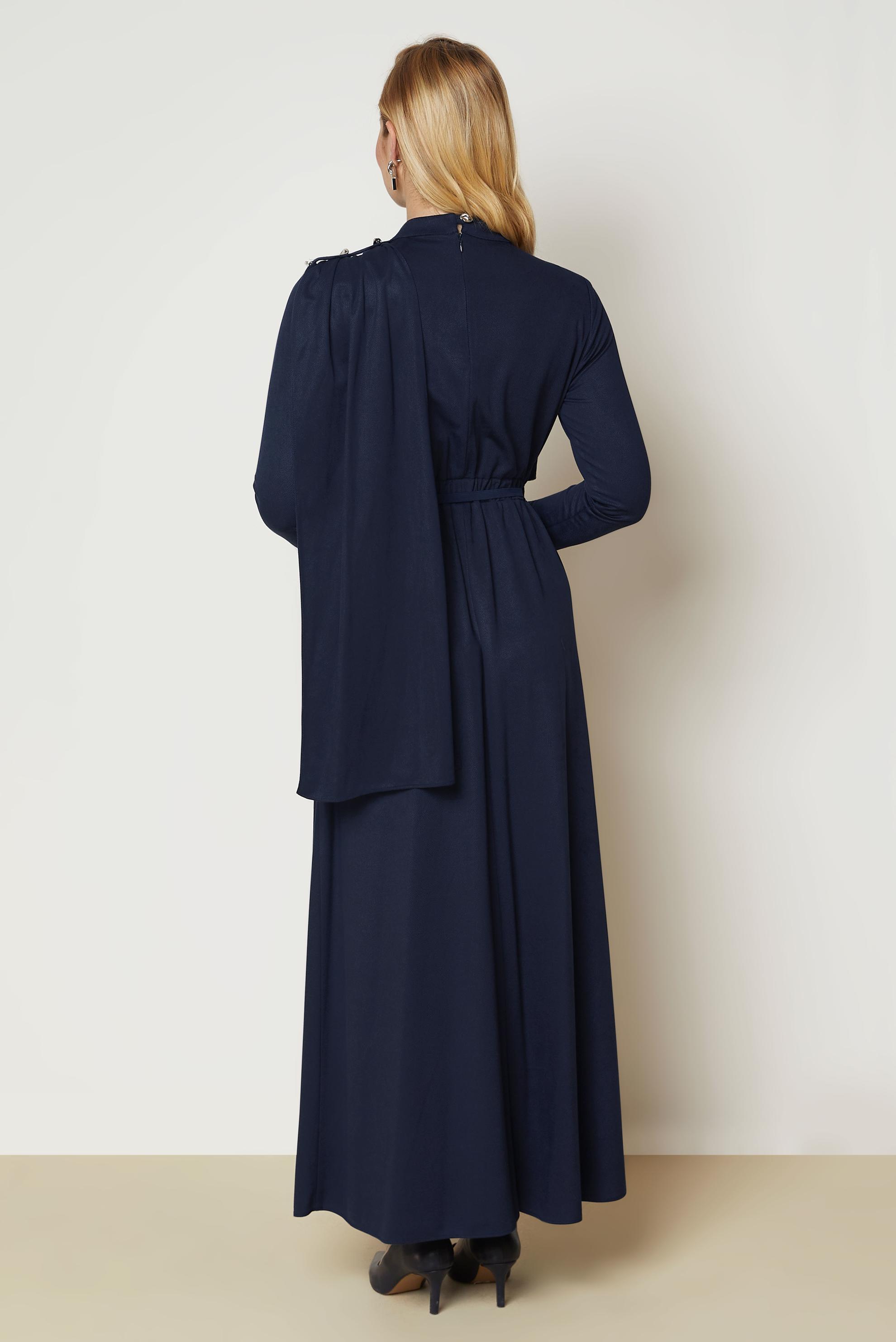 Hijab clothing NAVY BLUE BELTED SUEDE DRESS 47004