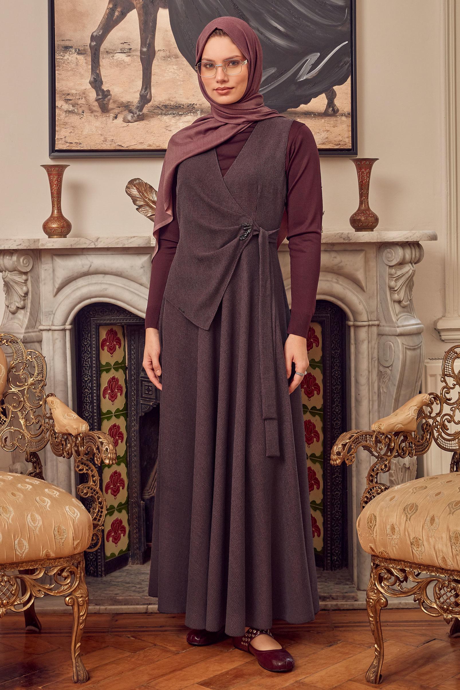 Hijab clothing BROWN BELTED PINAFORE DRESS 47056
